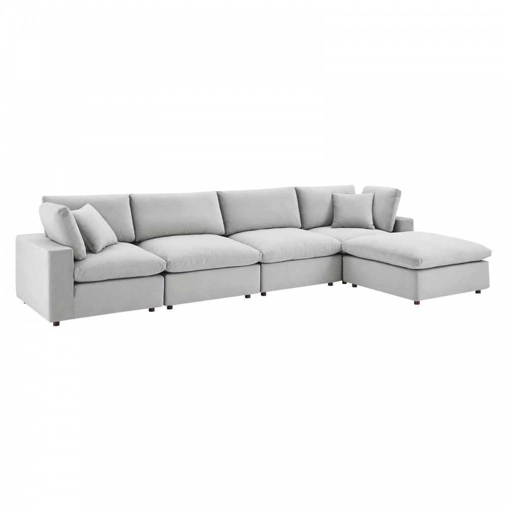 Commix Down Filled Overstuffed Performance Velvet 5-Piece Sectional Sofa, Light Gray, EEI-4820-LGR