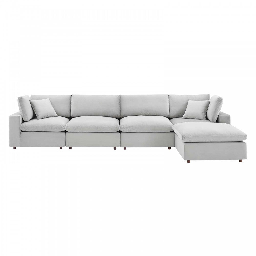 Commix Down Filled Overstuffed Performance Velvet 5-Piece Sectional Sofa, Light Gray, EEI-4820-LGR