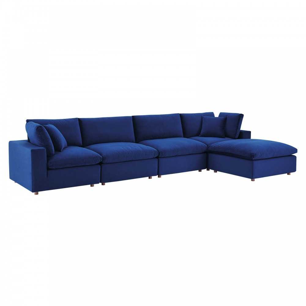 Commix Down Filled Overstuffed Performance Velvet 5-Piece Sectional Sofa, Navy, EEI-4820-NAV