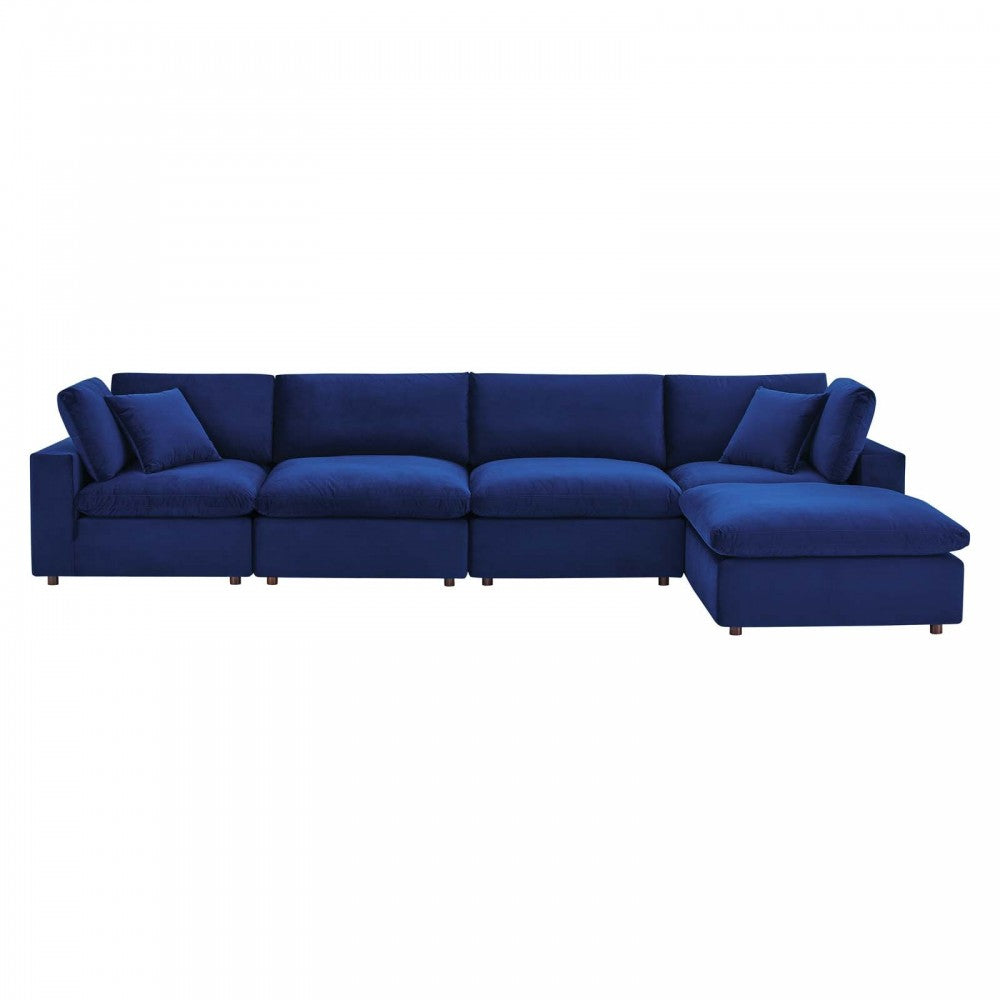 Commix Down Filled Overstuffed Performance Velvet 5-Piece Sectional Sofa, Navy, EEI-4820-NAV