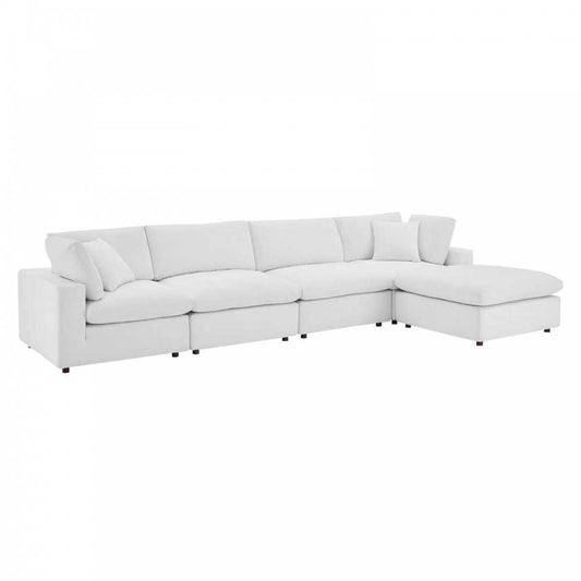 Commix Down Filled Overstuffed Performance Velvet 5-Piece Sectional Sofa, White, EEI-4820-WHI