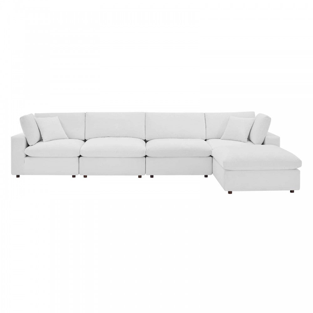 Commix Down Filled Overstuffed Performance Velvet 5-Piece Sectional Sofa, White, EEI-4820-WHI