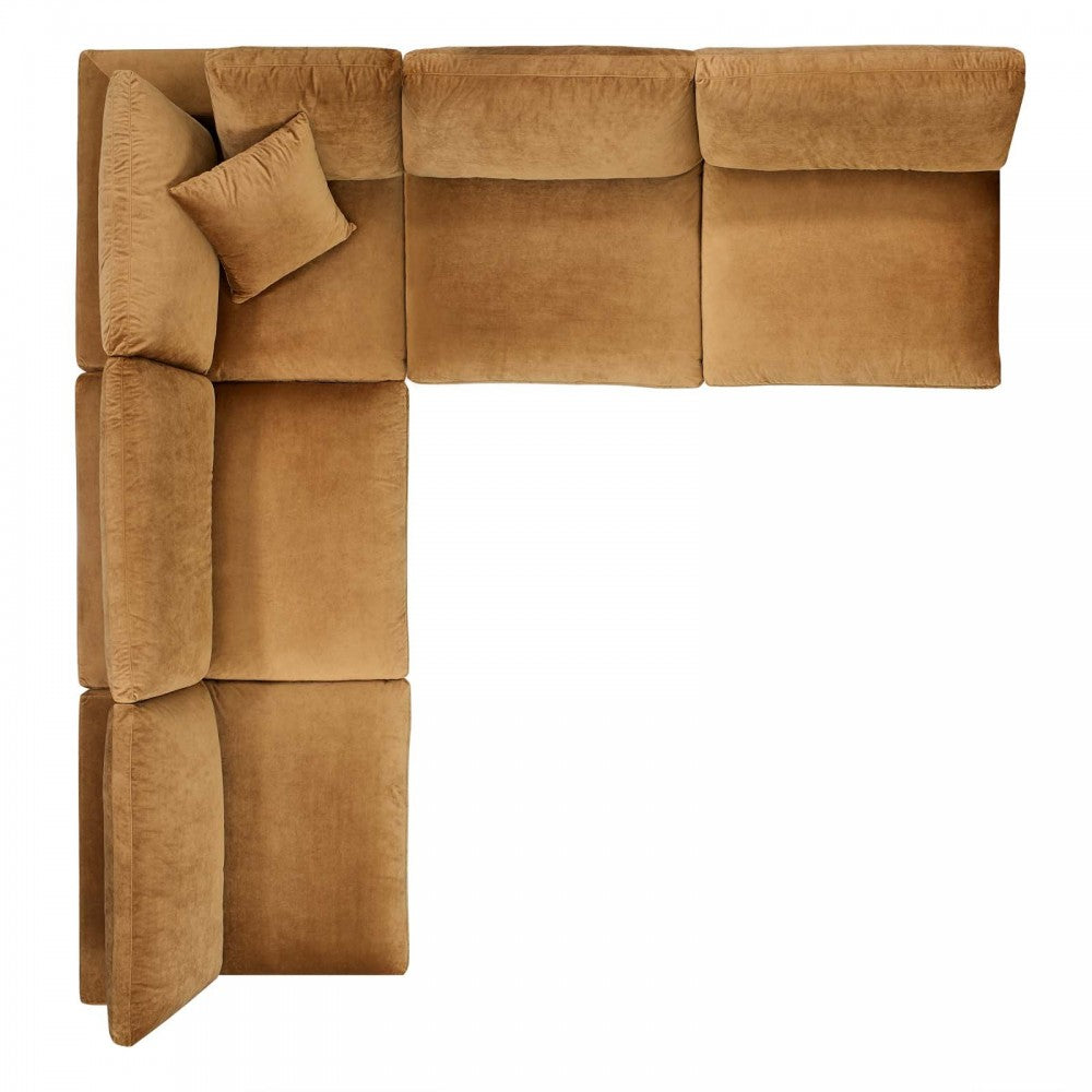 Commix Down Filled Overstuffed Performance Velvet 5-Piece Sectional Sofa, Cognac, EEI-4822-COG