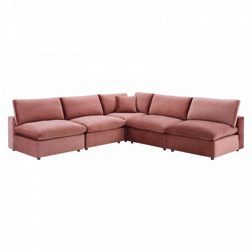 Commix Down Filled Overstuffed Performance Velvet 5-Piece Sectional Sofa, Dusty Rose, EEI-4822-DUS