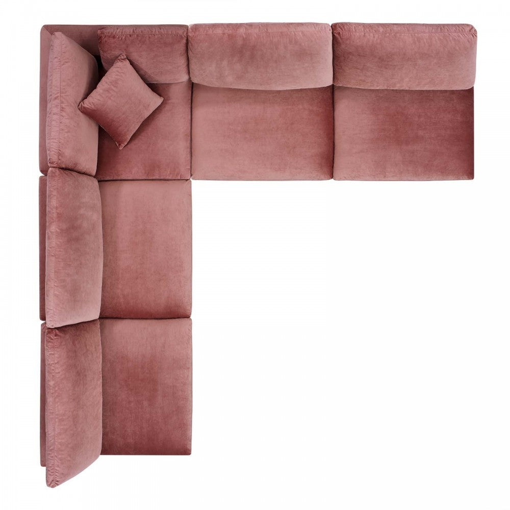 Commix Down Filled Overstuffed Performance Velvet 5-Piece Sectional Sofa, Dusty Rose, EEI-4822-DUS