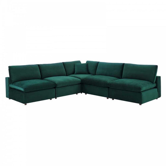 Commix Down Filled Overstuffed Performance Velvet 5-Piece Sectional Sofa, Green, EEI-4822-GRN