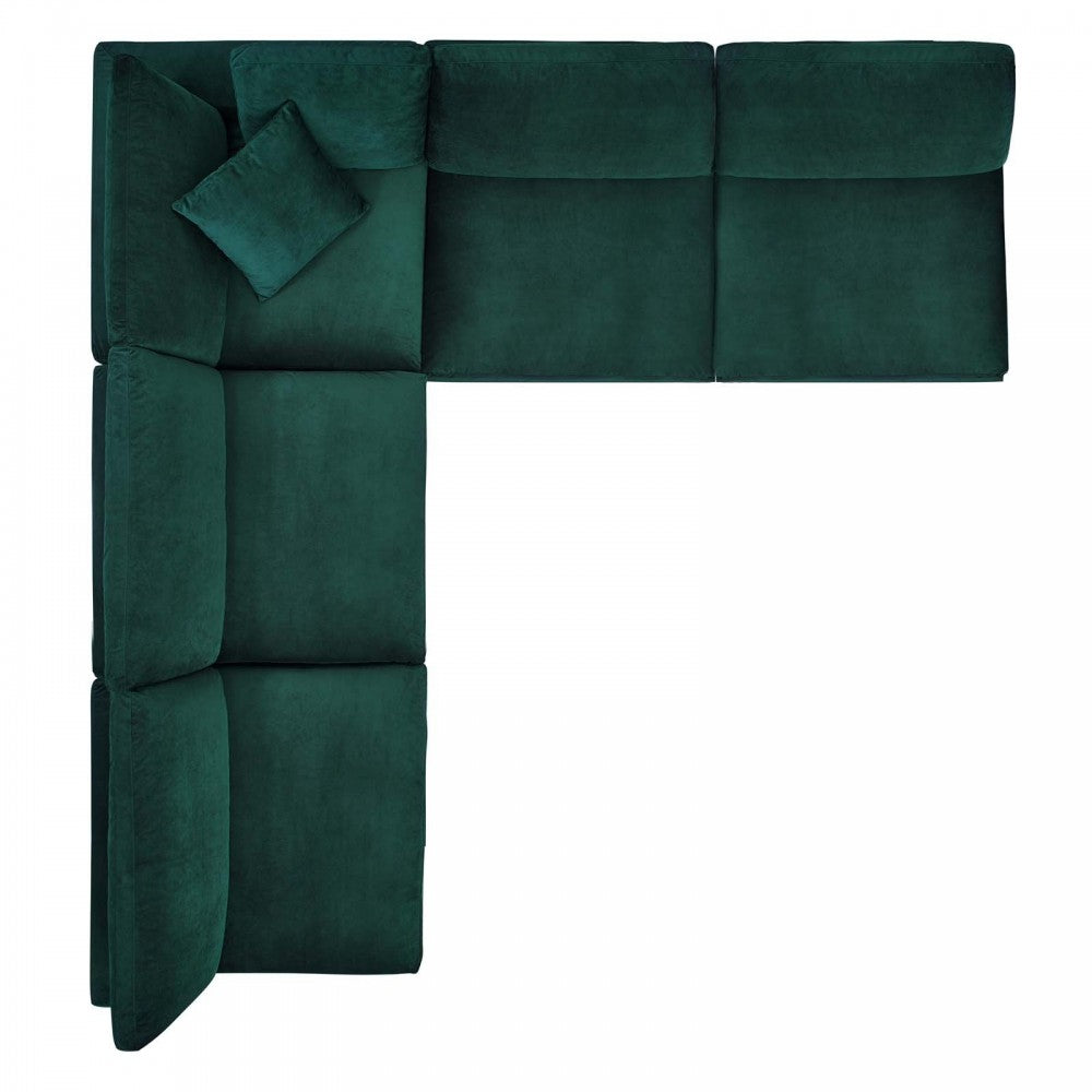 Commix Down Filled Overstuffed Performance Velvet 5-Piece Sectional Sofa, Green, EEI-4822-GRN