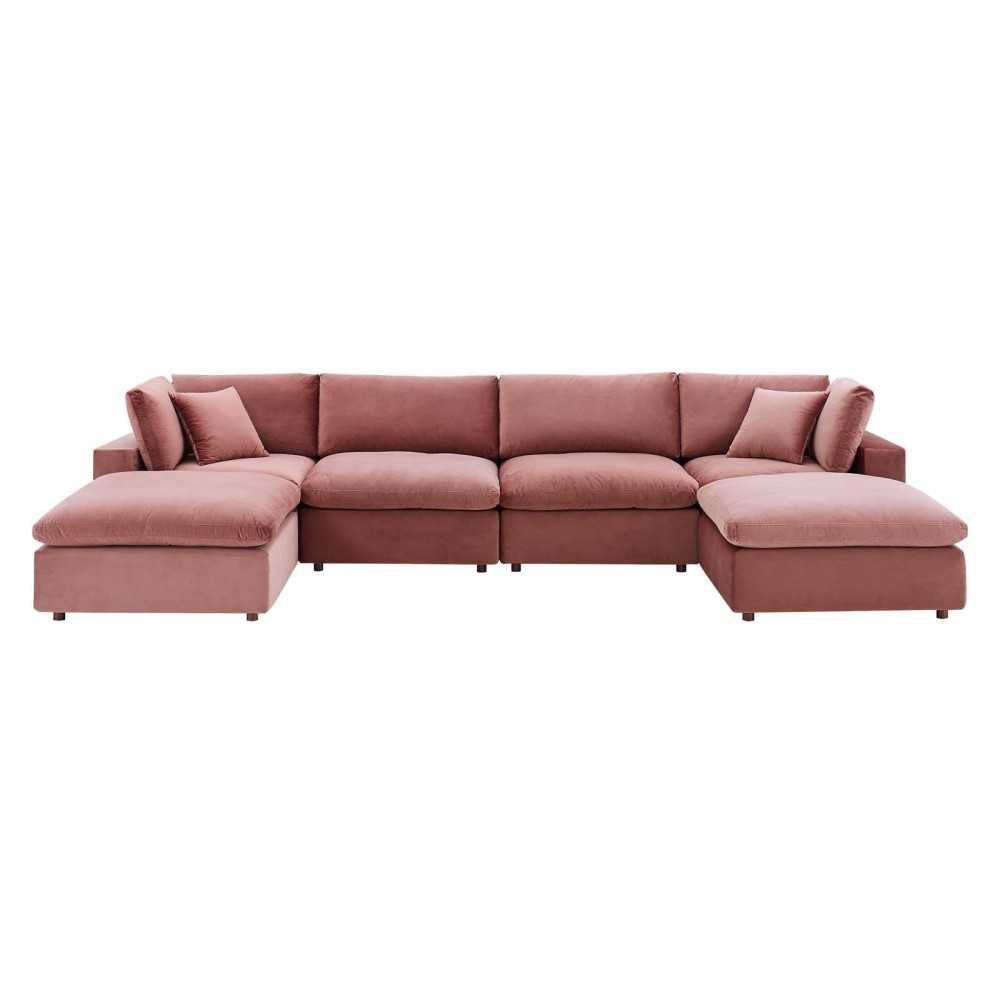 Commix Down Filled Overstuffed Performance Velvet 6-Piece Sectional Sofa, Dusty Rose, EEI-4821-DUS