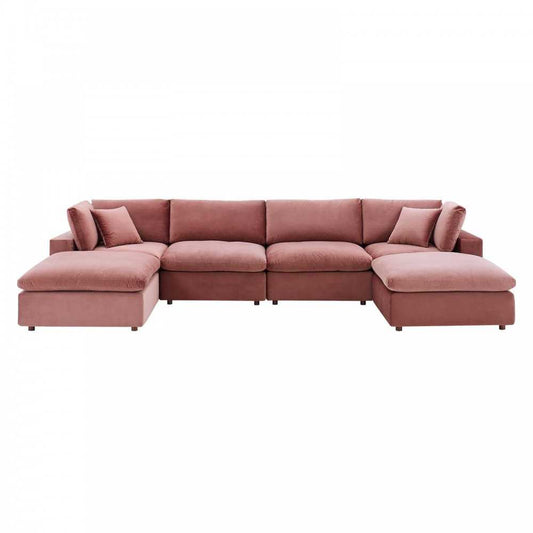 Commix Down Filled Overstuffed Performance Velvet 6-Piece Sectional Sofa, Dusty Rose, EEI-4821-DUS