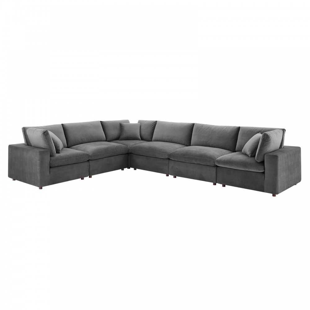 Commix Down Filled Overstuffed Performance Velvet 6-Piece Sectional Sofa, Gray, EEI-4824-GRY