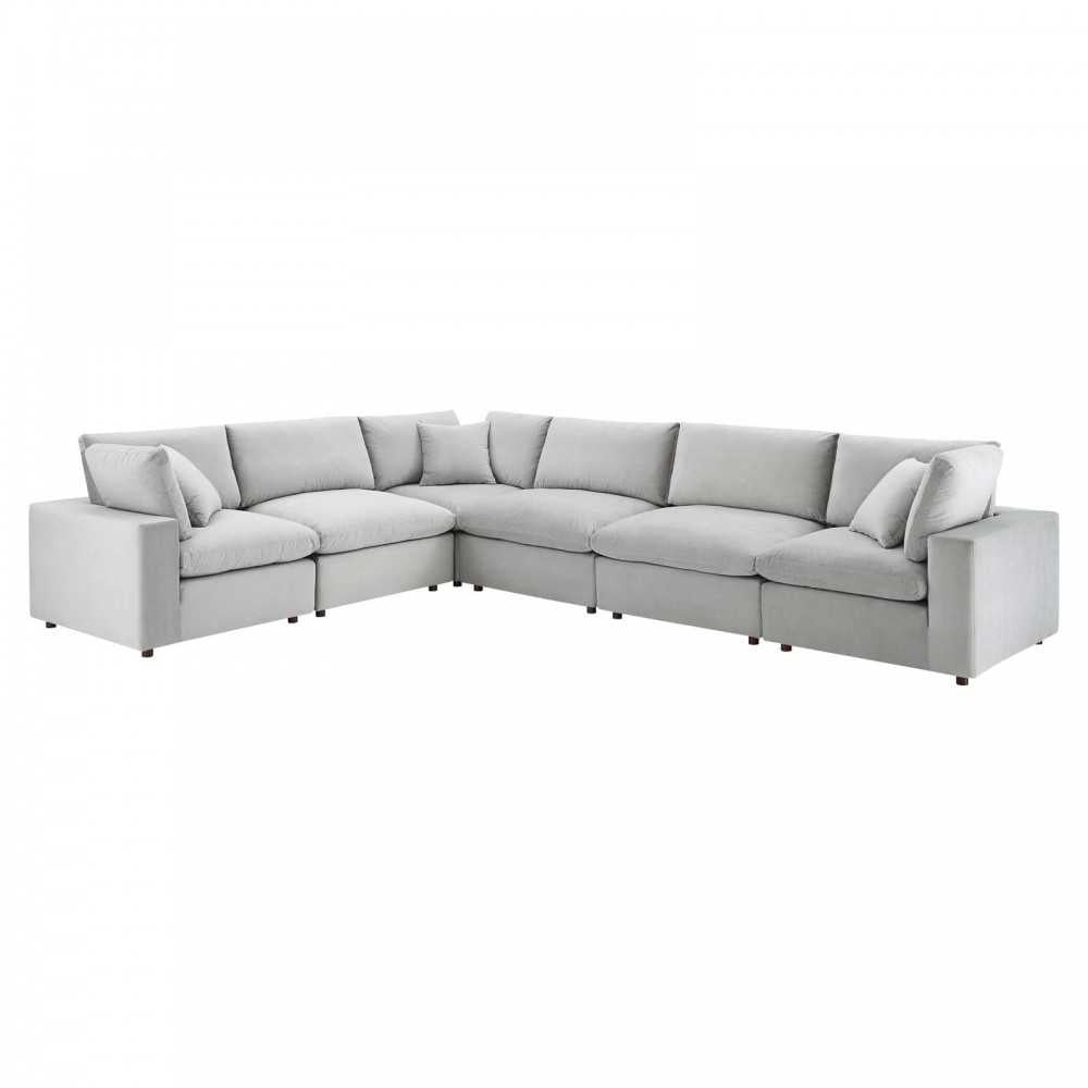 Commix Down Filled Overstuffed Performance Velvet 6-Piece Sectional Sofa, Light Gray, EEI-4824-LGR