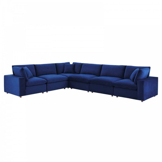 Commix Down Filled Overstuffed Performance Velvet 6-Piece Sectional Sofa, Navy, EEI-4824-NAV