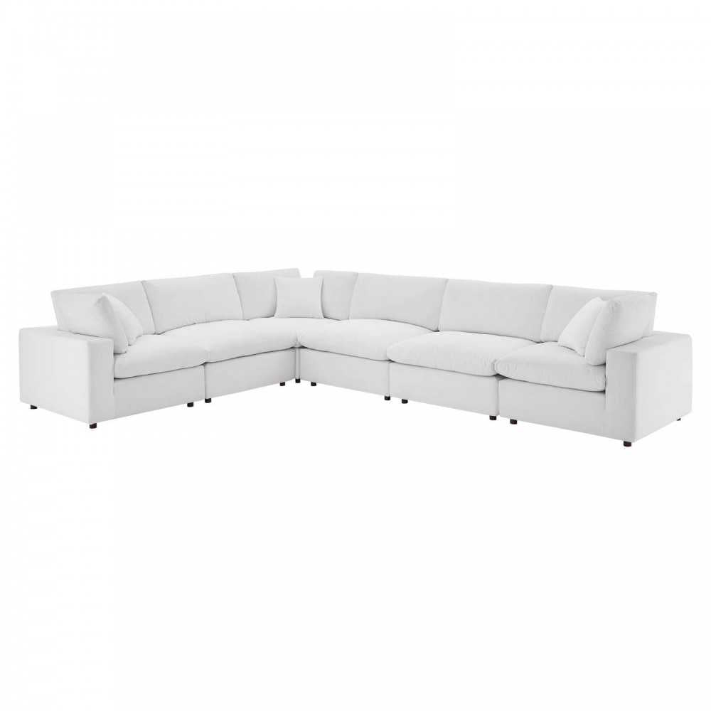 Commix Down Filled Overstuffed Performance Velvet 6-Piece Sectional Sofa, White, EEI-4824-WHI