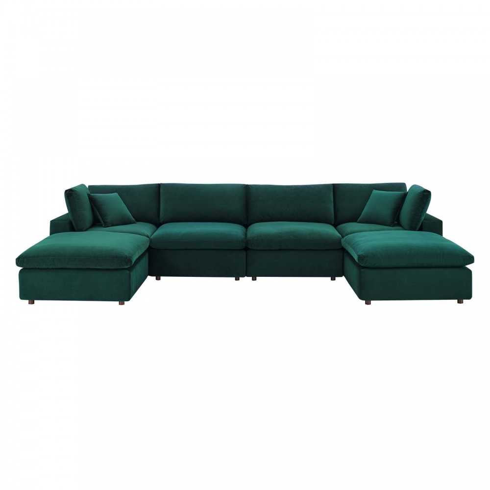 Commix Down Filled Overstuffed Performance Velvet 6-Piece Sectional Sofa, Green, EEI-4821-GRN