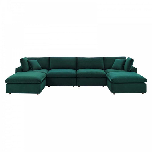 Commix Down Filled Overstuffed Performance Velvet 6-Piece Sectional Sofa, Green, EEI-4821-GRN