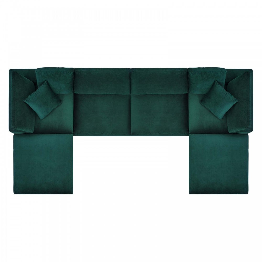 Commix Down Filled Overstuffed Performance Velvet 6-Piece Sectional Sofa, Green, EEI-4821-GRN