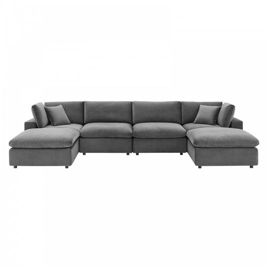 Commix Down Filled Overstuffed Performance Velvet 6-Piece Sectional Sofa, Gray, EEI-4821-GRY