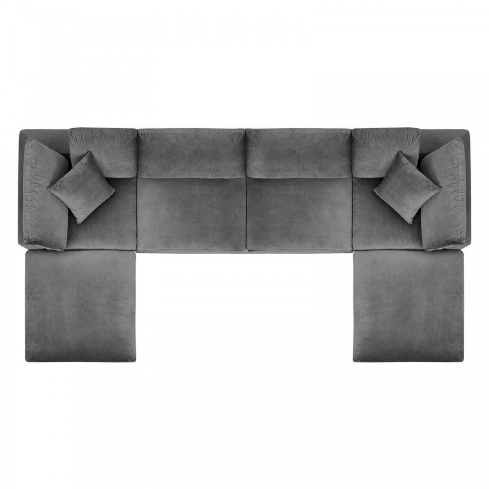 Commix Down Filled Overstuffed Performance Velvet 6-Piece Sectional Sofa, Gray, EEI-4821-GRY