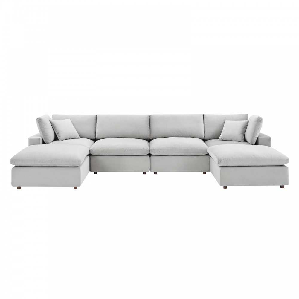 Commix Down Filled Overstuffed Performance Velvet 6-Piece Sectional Sofa, Light Gray, EEI-4821-LGR