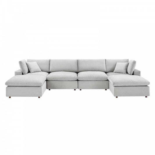 Commix Down Filled Overstuffed Performance Velvet 6-Piece Sectional Sofa, Light Gray, EEI-4821-LGR