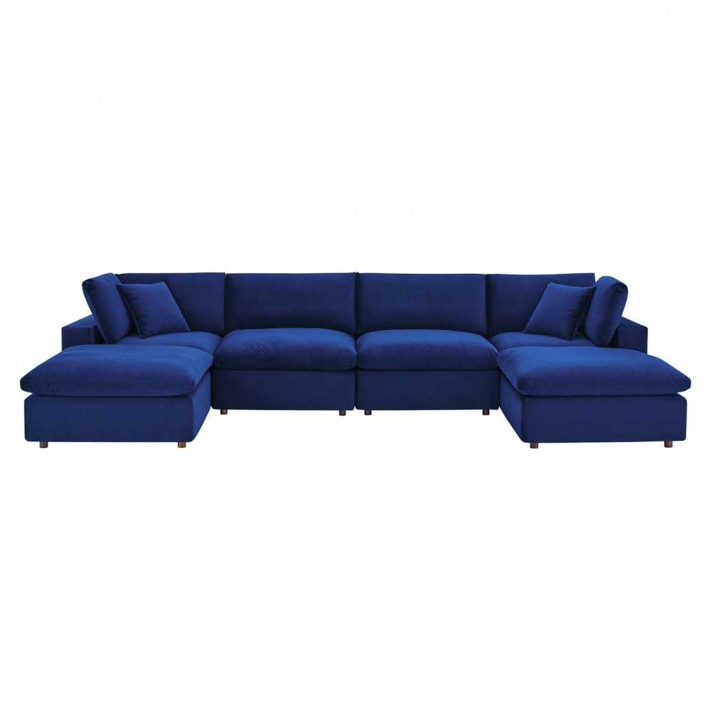 Commix Down Filled Overstuffed Performance Velvet 6-Piece Sectional Sofa, Navy, EEI-4821-NAV