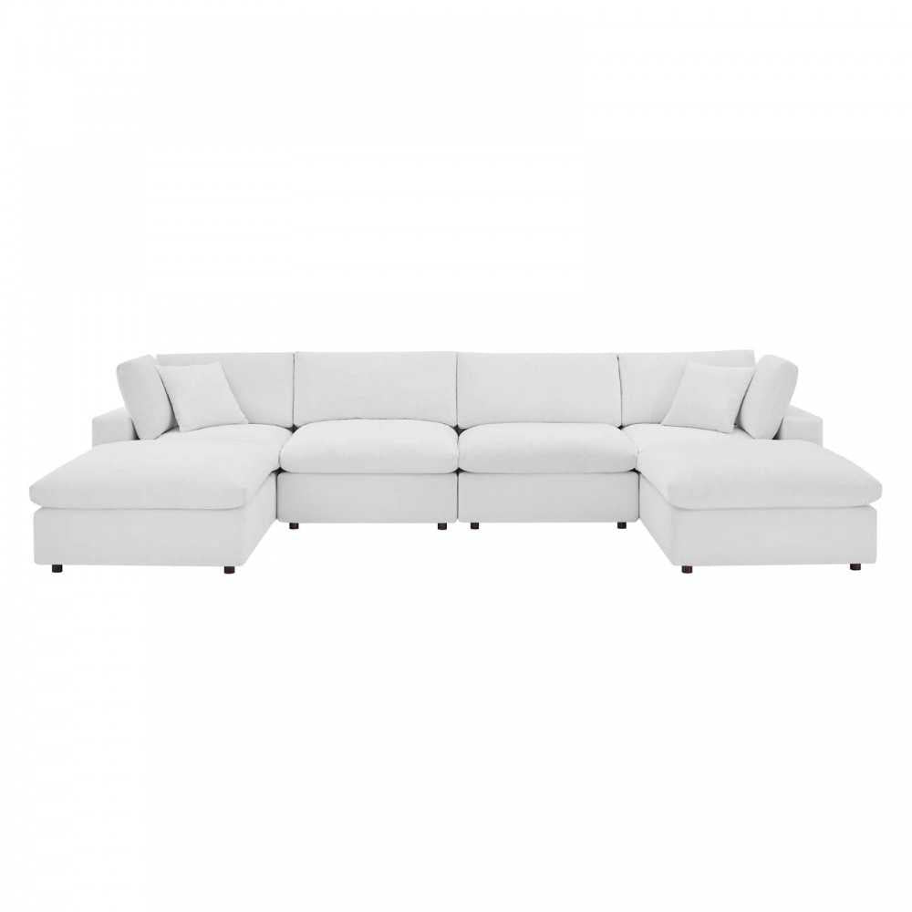 Commix Down Filled Overstuffed Performance Velvet 6-Piece Sectional Sofa, White, EEI-4821-WHI