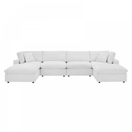 Commix Down Filled Overstuffed Performance Velvet 6-Piece Sectional Sofa, White, EEI-4821-WHI