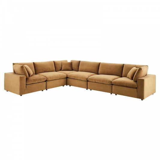 Commix Down Filled Overstuffed Performance Velvet 6-Piece Sectional Sofa, Cognac, EEI-4824-COG