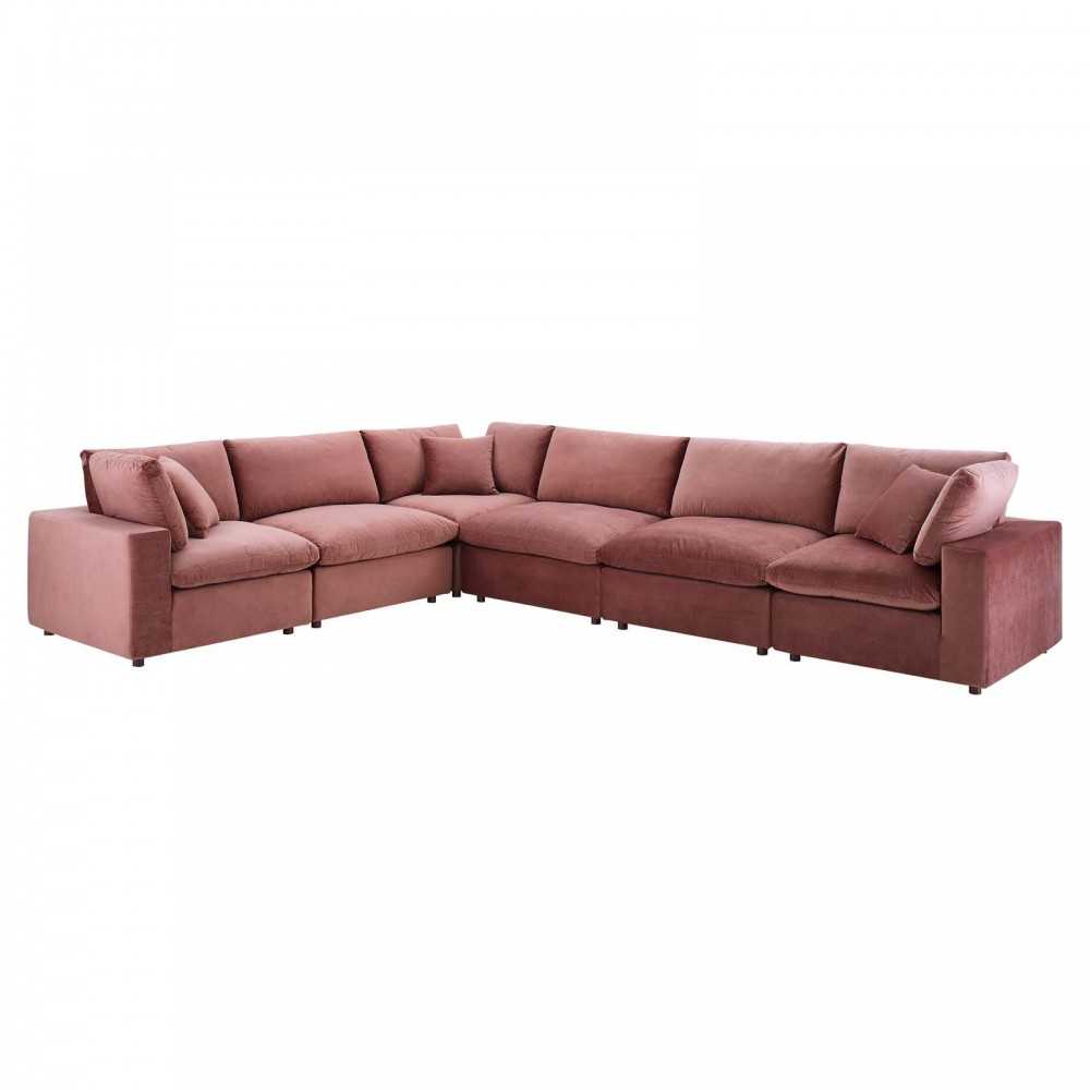 Commix Down Filled Overstuffed Performance Velvet 6-Piece Sectional Sofa, Dusty Rose, EEI-4824-DUS