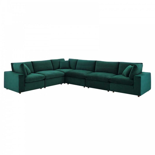 Commix Down Filled Overstuffed Performance Velvet 6-Piece Sectional Sofa, Green, EEI-4824-GRN