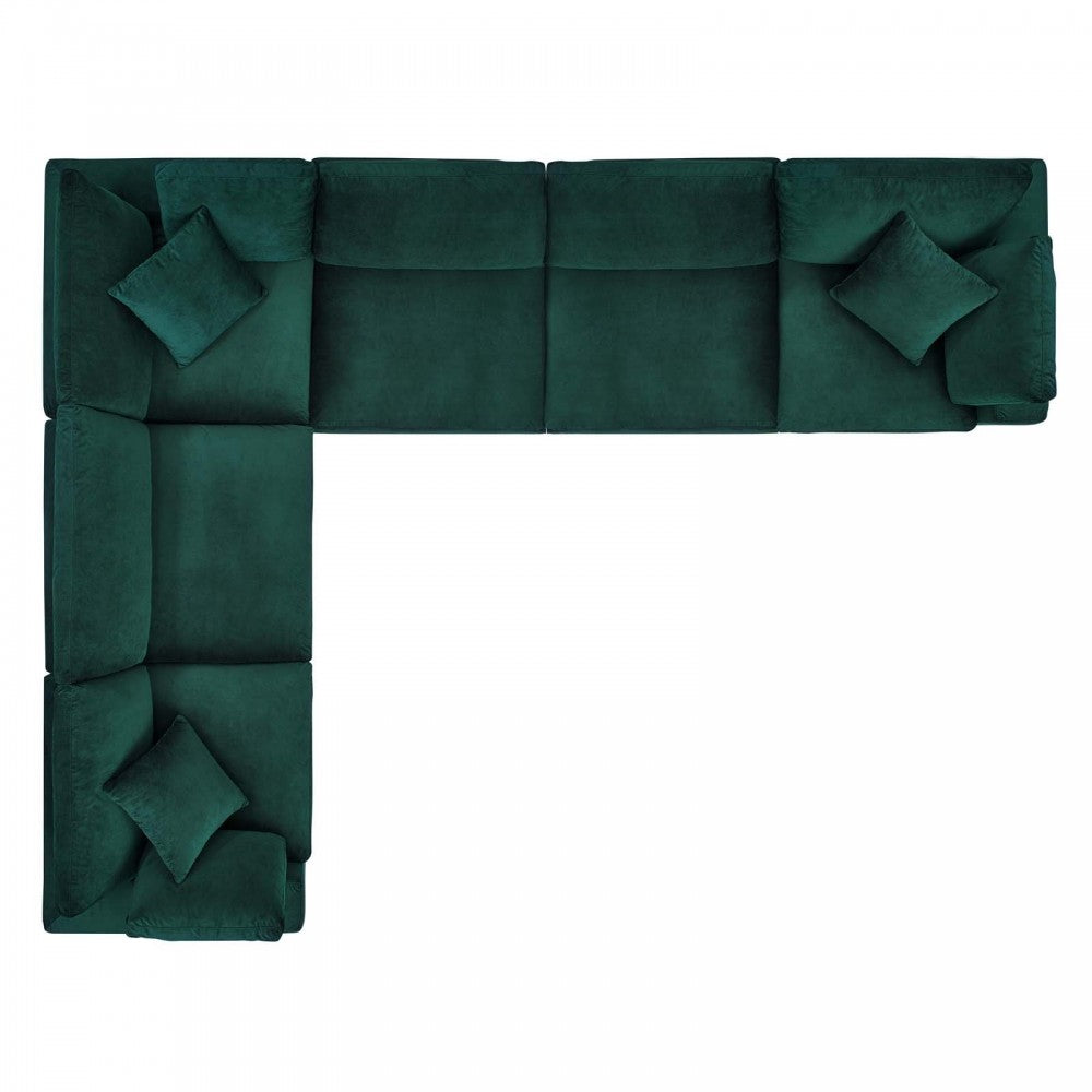 Commix Down Filled Overstuffed Performance Velvet 6-Piece Sectional Sofa, Green, EEI-4824-GRN