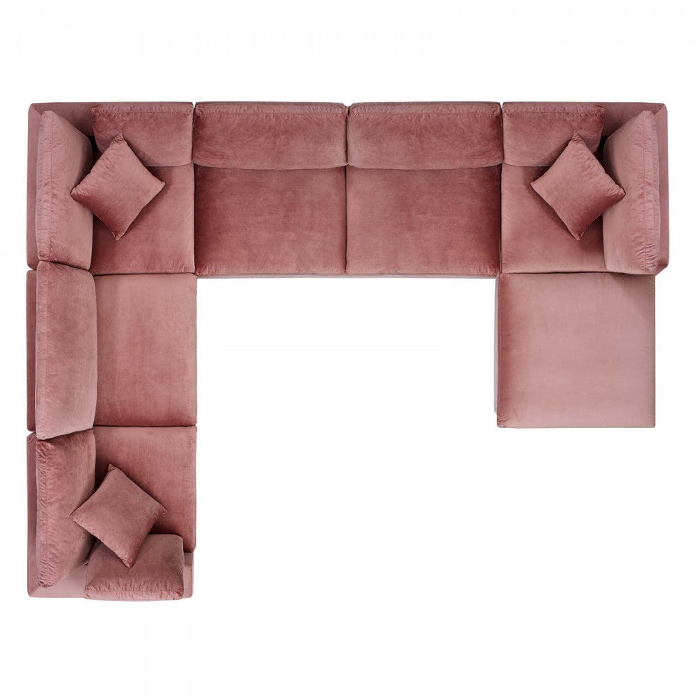 Commix Down Filled Overstuffed Performance Velvet 7-Piece Sectional Sofa, Dusty Rose