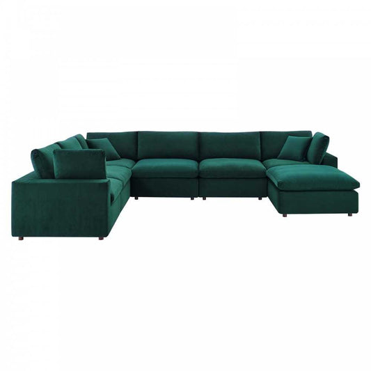 Commix Down Filled Overstuffed Performance Velvet 7-Piece Sectional Sofa, Green