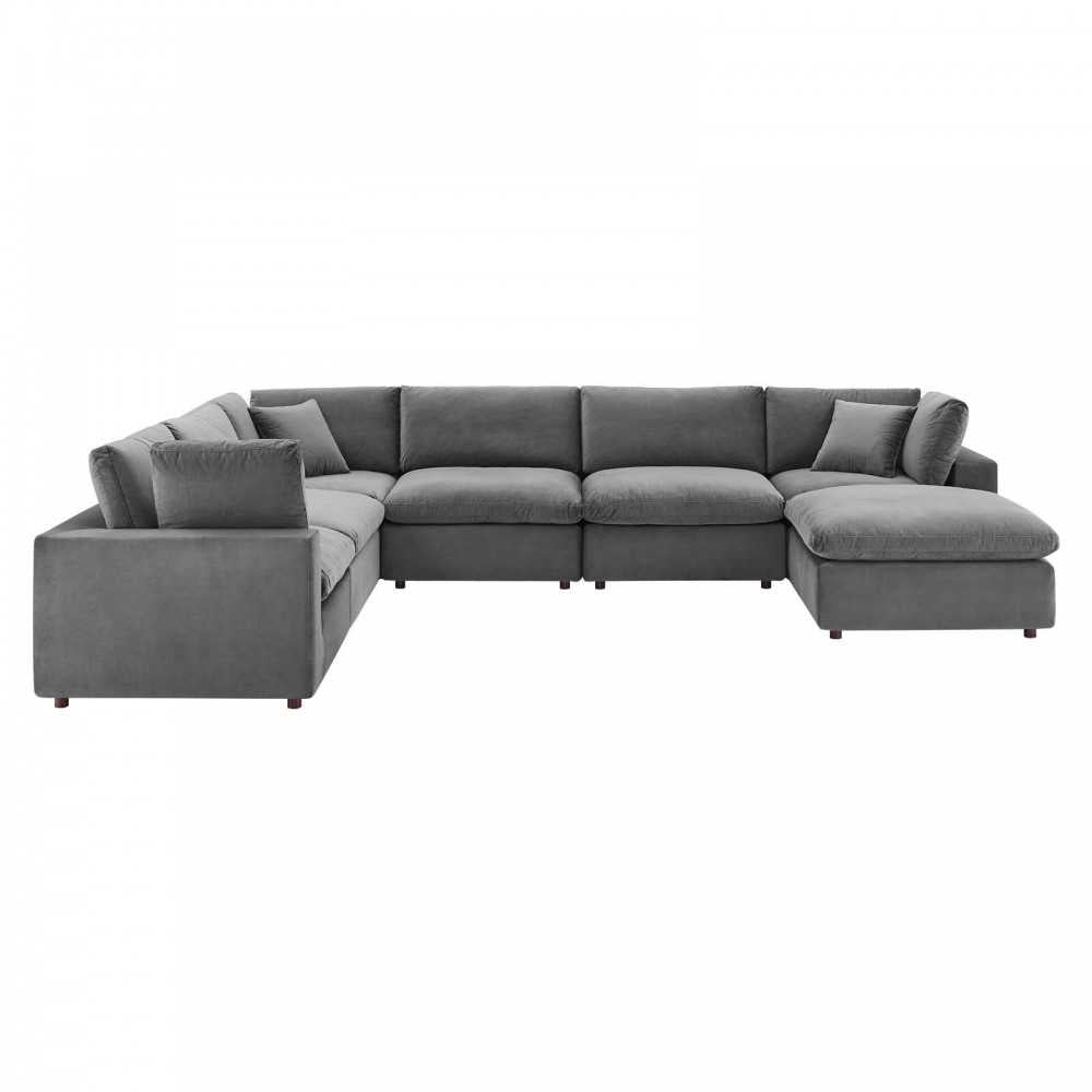 Commix Down Filled Overstuffed Performance Velvet 7-Piece Sectional Sofa, Gray