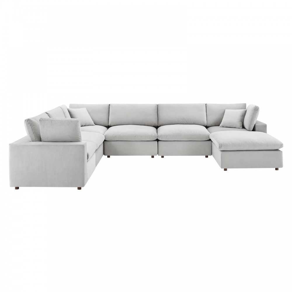 Commix Down Filled Overstuffed Performance Velvet 7-Piece Sectional Sofa, Light Gray