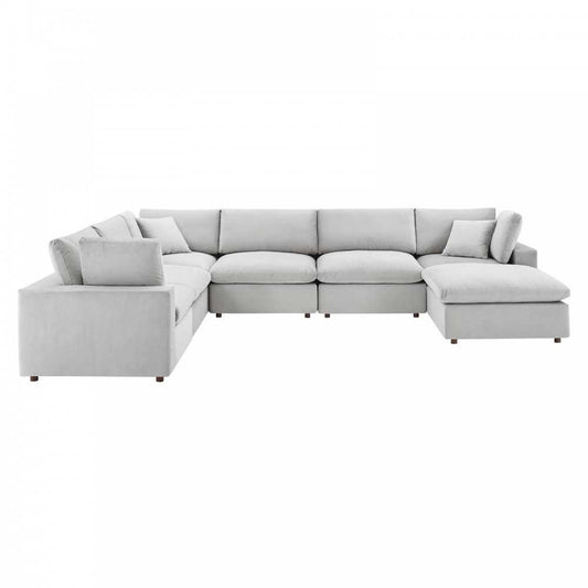 Commix Down Filled Overstuffed Performance Velvet 7-Piece Sectional Sofa, Light Gray