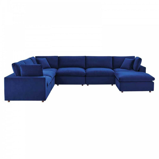 Commix Down Filled Overstuffed Performance Velvet 7-Piece Sectional Sofa, Navy