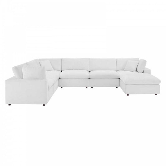 Commix Down Filled Overstuffed Performance Velvet 7-Piece Sectional Sofa, White