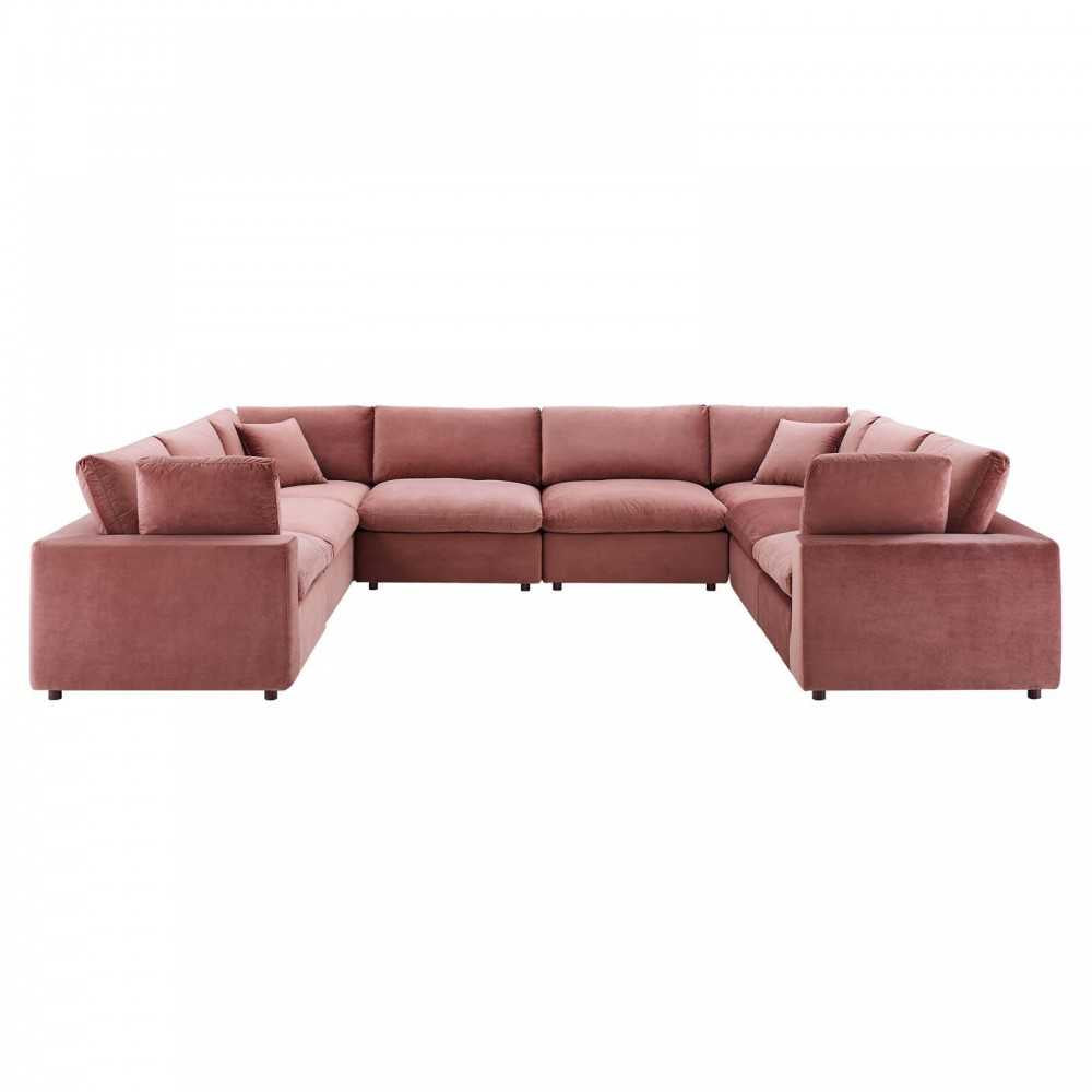 Commix Down Filled Overstuffed Performance Velvet 	8-Piece Sectional Sofa, Dusty Rose