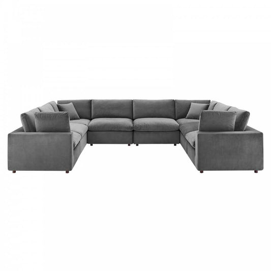 Commix Down Filled Overstuffed Performance Velvet 	8-Piece Sectional Sofa, Gray