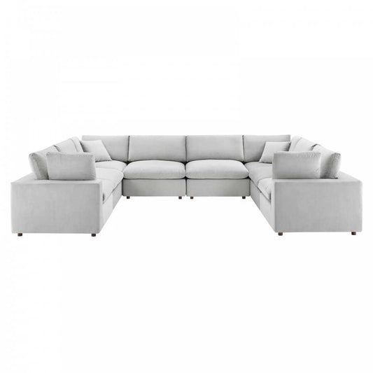 Commix Down Filled Overstuffed Performance Velvet 	8-Piece Sectional Sofa, Light Gray