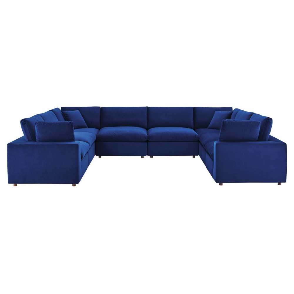 Commix Down Filled Overstuffed Performance Velvet 	8-Piece Sectional Sofa, Navy