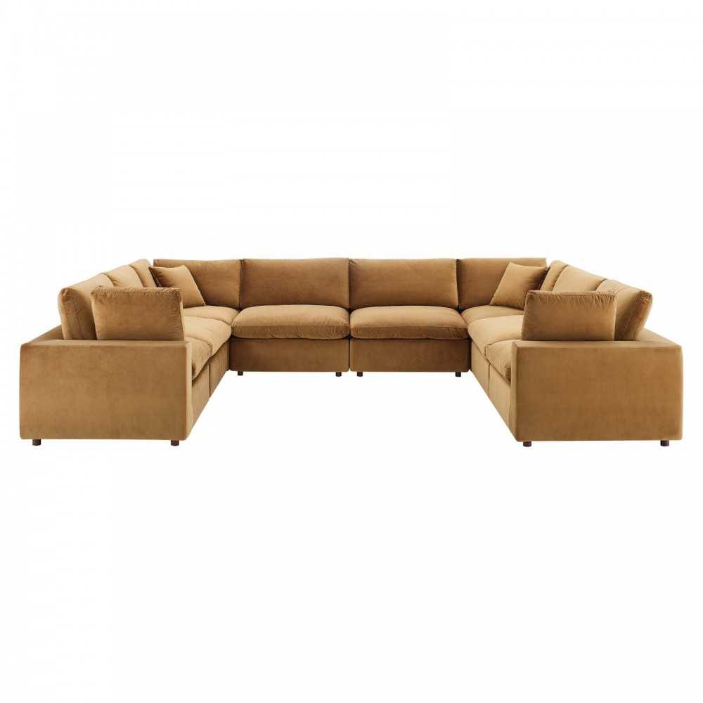 Commix Down Filled Overstuffed Performance Velvet 	8-Piece Sectional Sofa, Cognac