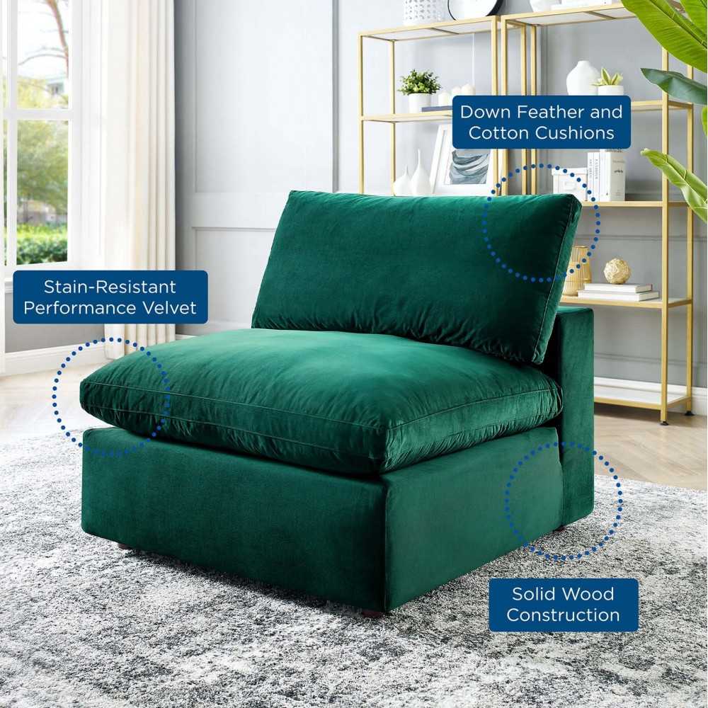 Commix Down Filled Overstuffed Performance Velvet Armless Chair, Green