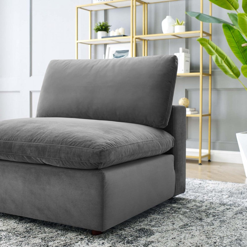 Commix Down Filled Overstuffed Performance Velvet Armless Chair, Gray