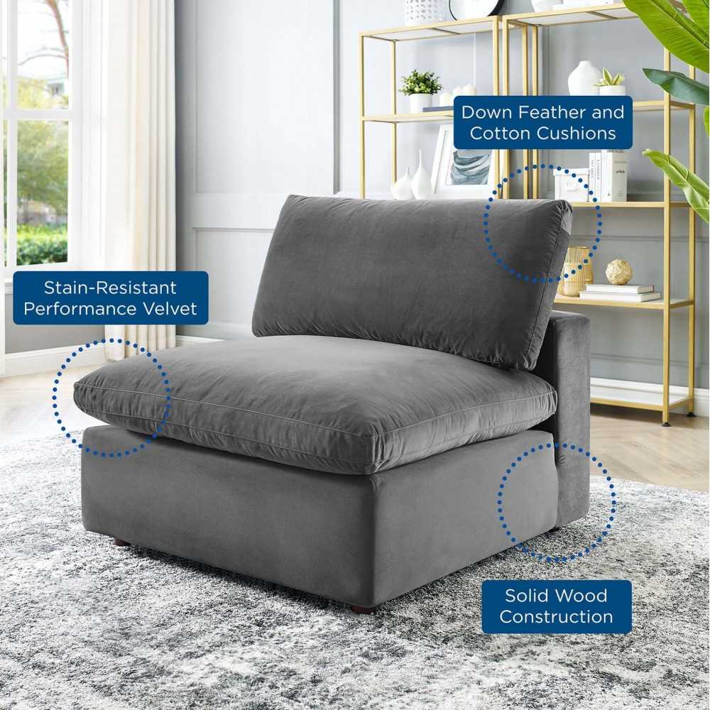Commix Down Filled Overstuffed Performance Velvet Armless Chair, Gray