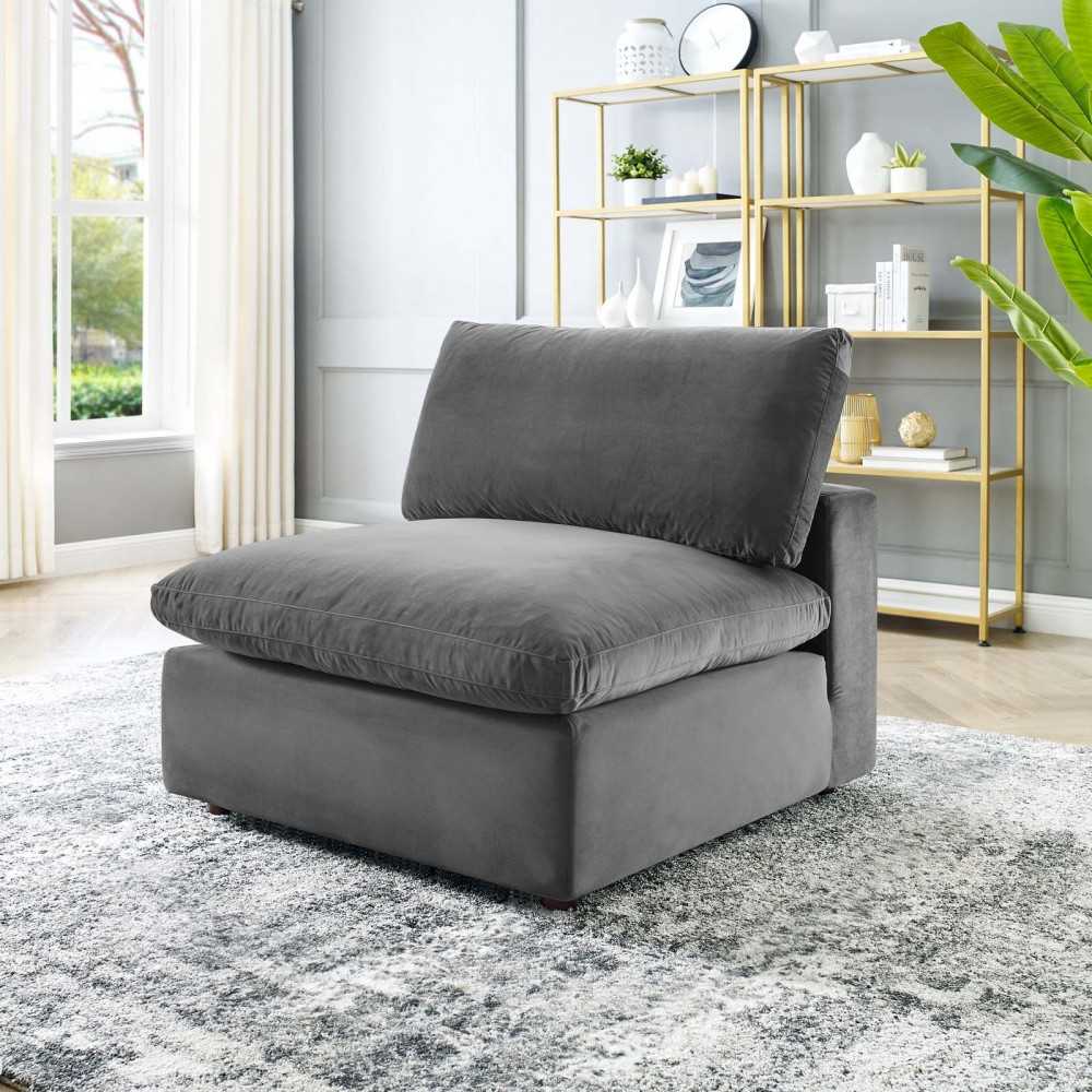 Commix Down Filled Overstuffed Performance Velvet Armless Chair, Gray