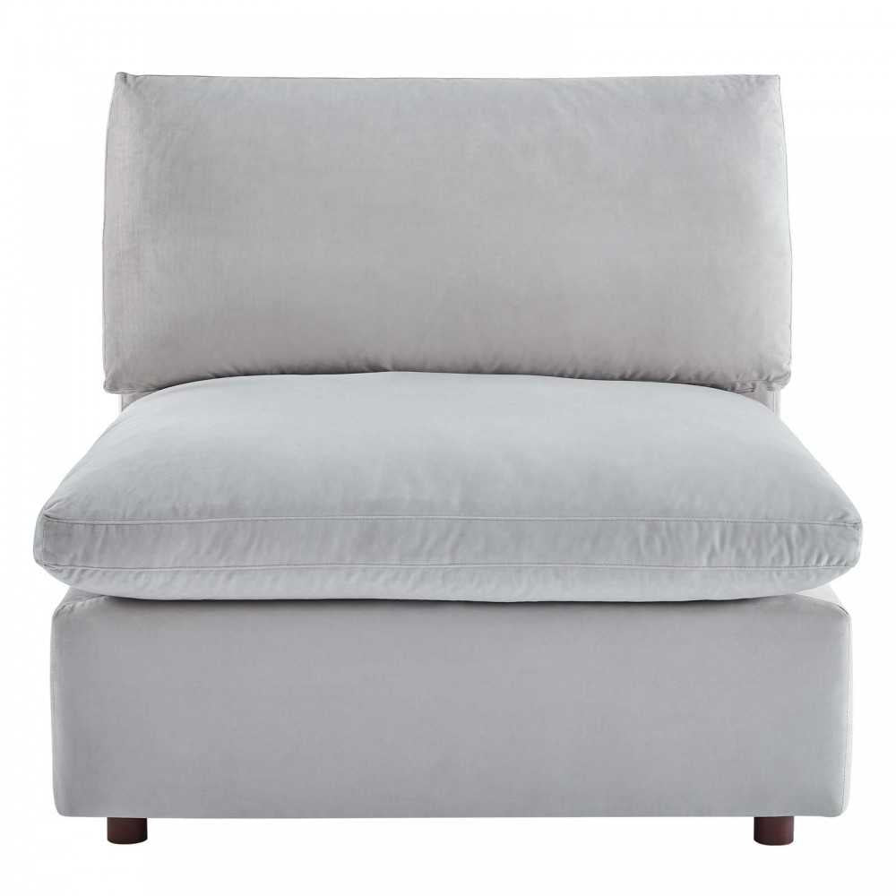 Commix Down Filled Overstuffed Performance Velvet Armless Chair, Light Gray