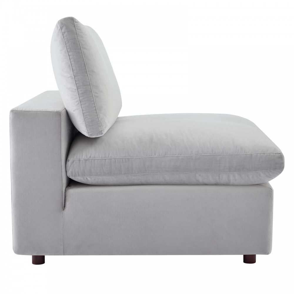 Commix Down Filled Overstuffed Performance Velvet Armless Chair, Light Gray