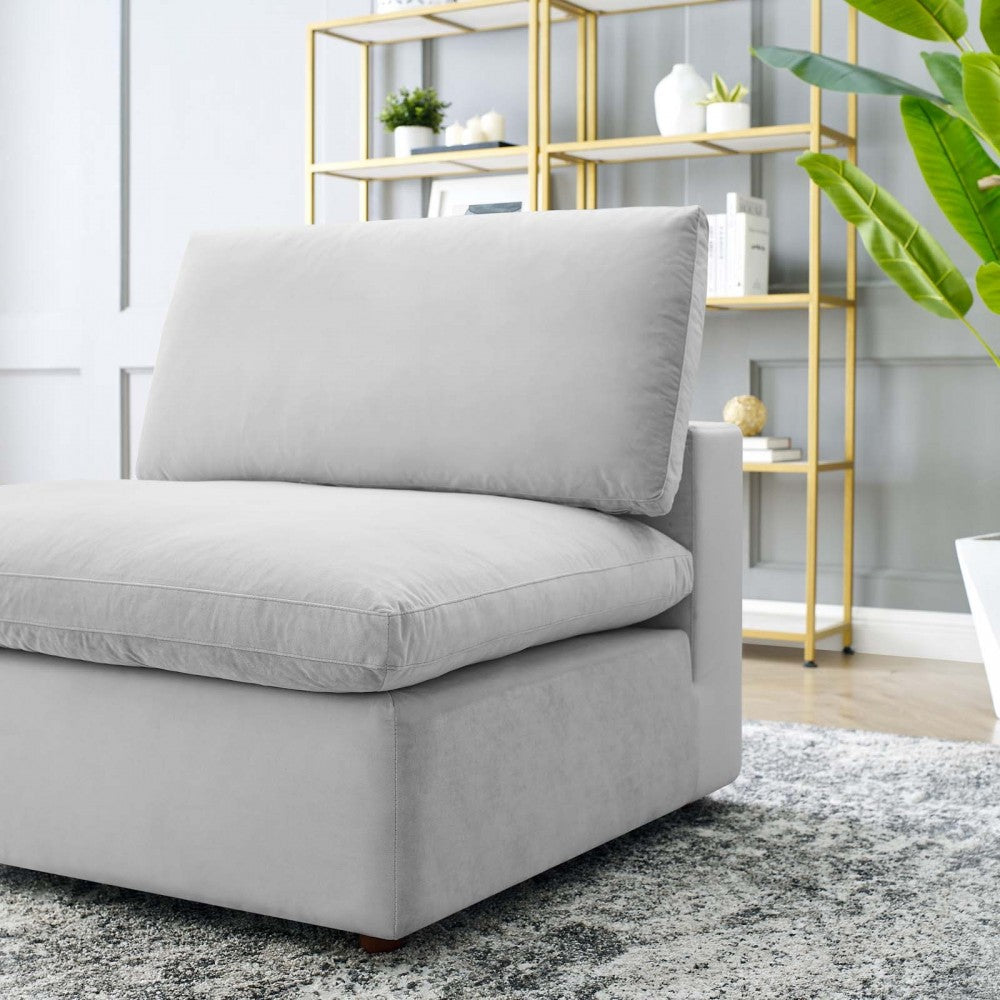 Commix Down Filled Overstuffed Performance Velvet Armless Chair, Light Gray